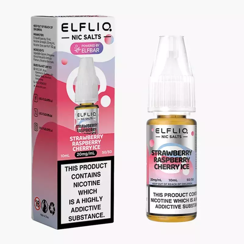 ELFLIQ Strawberry Raspberry Cherry Ice 10 ml krabica – ELFLIQ nikotínová soľ s príchuťou jahoda, malina a čerešňa s ľadom
