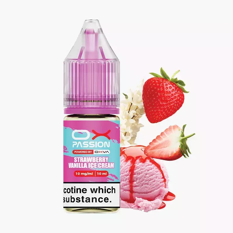 Oxva OX Passion Salts Strawberry Vanilla Ice Cream 10 ml fľaša – jahoda a vanilková zmrzlina