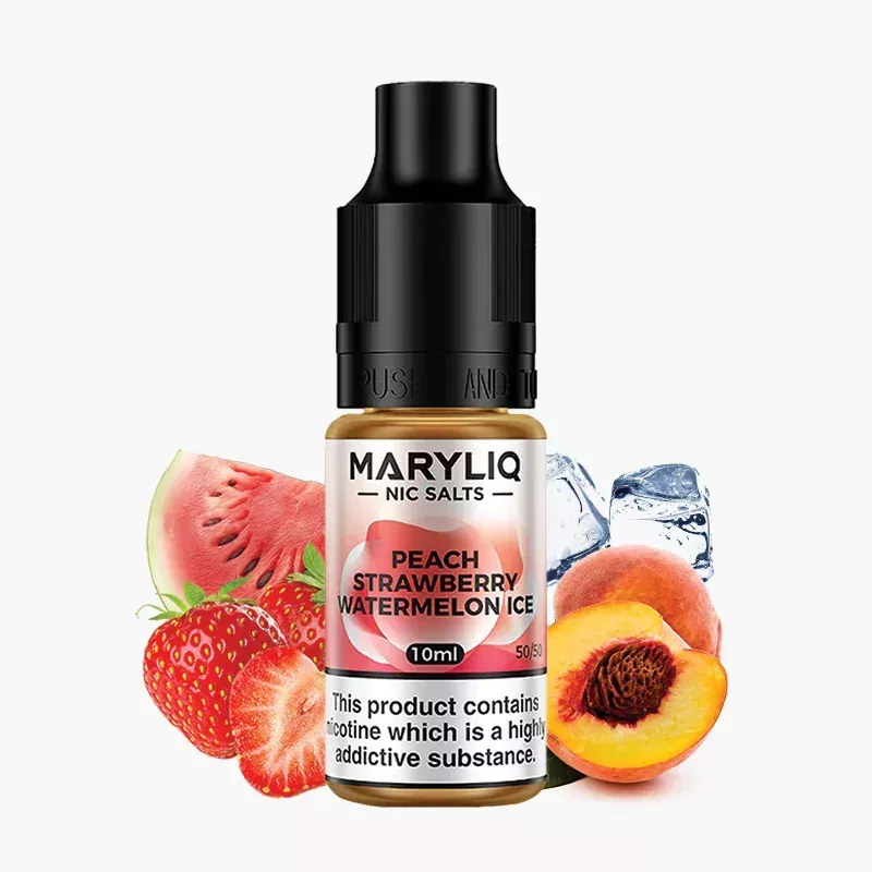 Maryliq Peach Strawberry Watermelon Ice 10 ml nikotínová soľ e-liquid fľaštička – príchuť chladivá broskyňa, jahoda a melón