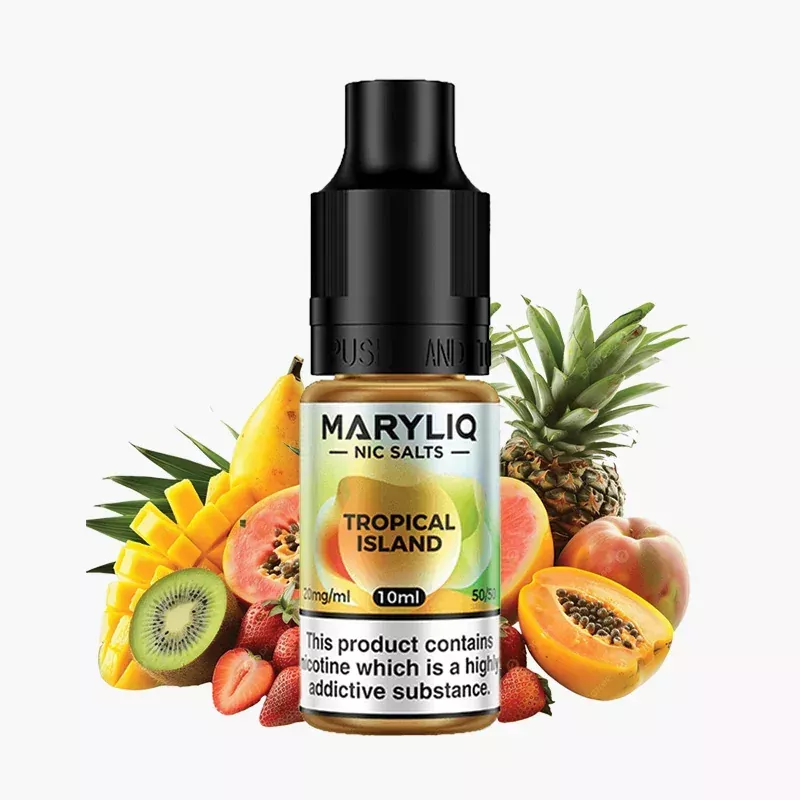 Maryliq Tropical Island 10 ml nikotínová soľ e-liquid fľaštička – príchuť tropický ovocný mix