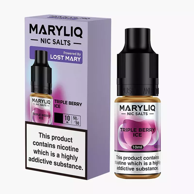 Maryliq Triple Berry Ice 10 ml nikotínová soľ e-liquid škatuľka – príchuť chladivé trojité bobuľové ovocie