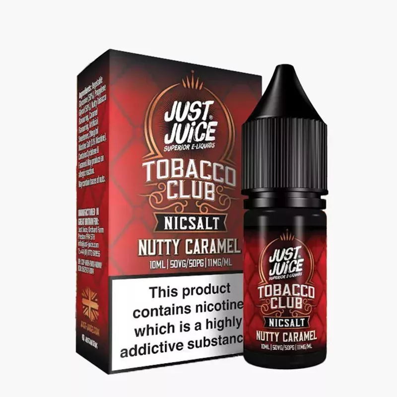 Just Juice Salt Tobacco Club Nutty Caramel 10 ml krabica – tabak, oriešky a karamel