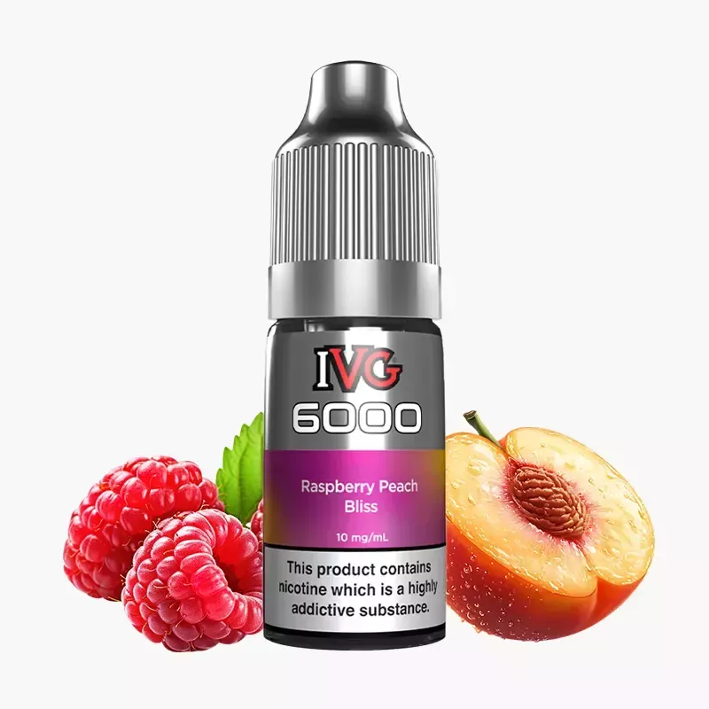 IVG 6000 Salts Raspberry Peach Bliss 10 ml fľaša – malina a broskyňa