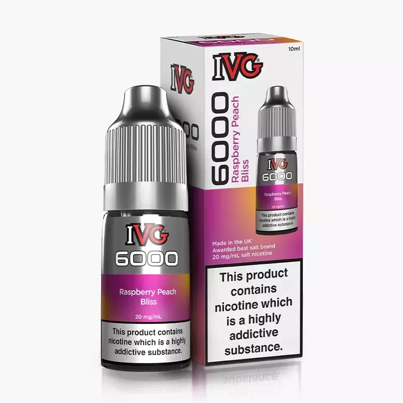 IVG 6000 Salts Raspberry Peach Bliss 10 ml krabica – malina a broskyňa